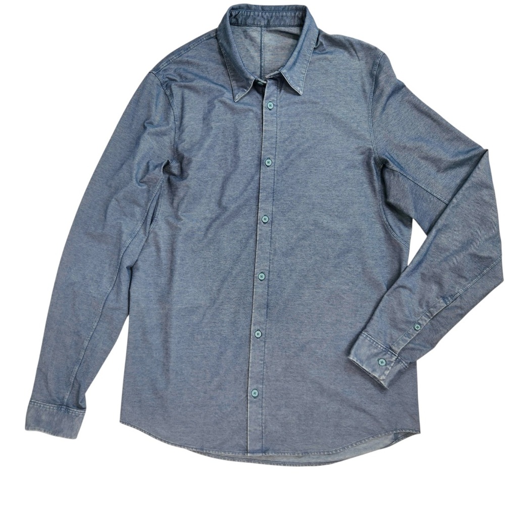 Lululemon Commission Button Up Shirt Long Sleeve Denim Blue Men M Medium